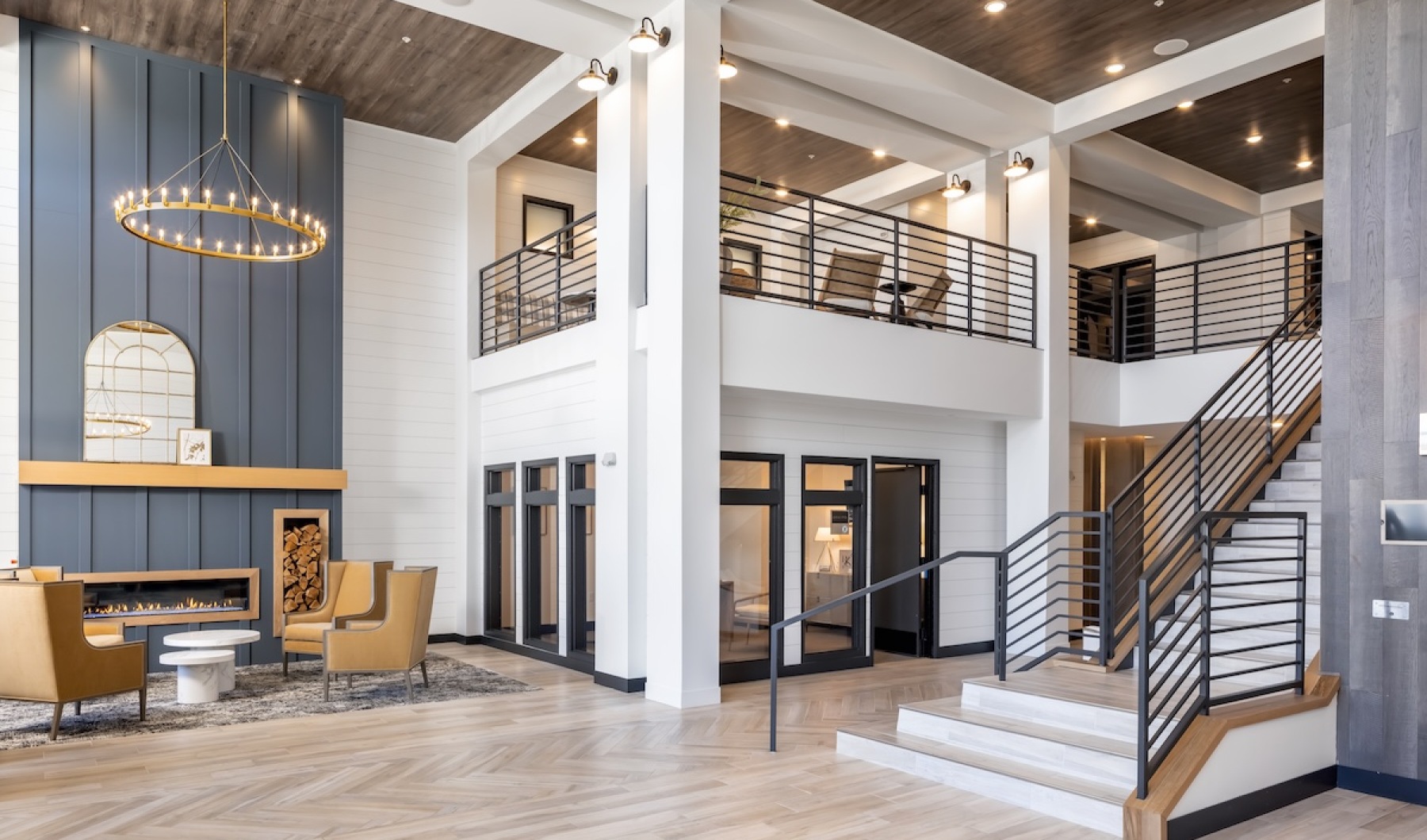 Hotel-style foyer Hotel-style foyer featuring a fire place and leasing office