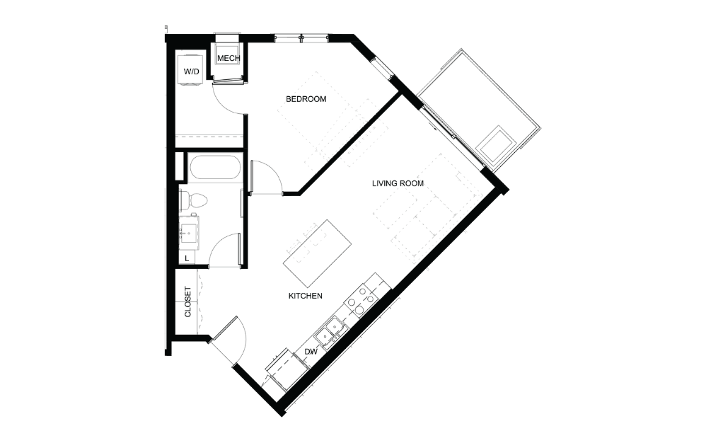 Geranium 1 bedroom and 1 bathroom apartment floorplan at Reserve at Sono