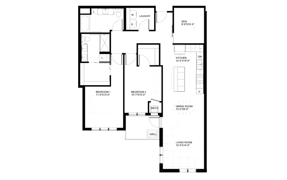 Hyacinth - ACC  - 2 bedroom floorplan layout with 2 baths and 1399 square feet.