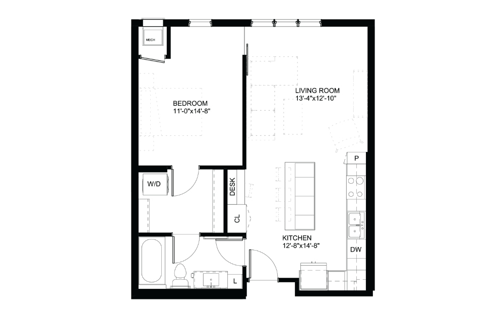 Iris - B - 1 bedroom floorplan layout with 1 bath and 719 square feet.