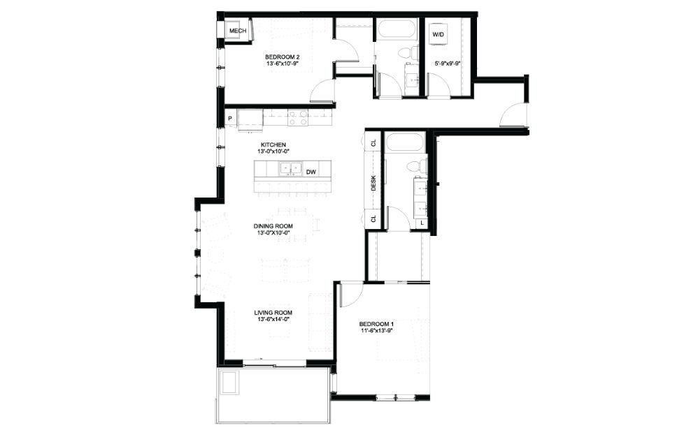 Lilac  2 bed and 2 bath apartment floorplan at Reserve at Sono