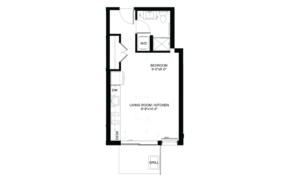 Magnolia - Studio floorplan layout with 1 bath and 440 square feet.